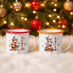 Cadeau de Noël personnalisé : mug émaillé de 12 oz avec bord coloré, décoré d'une vache des Highlands et d'un flocon de neige, personnalisé au nom du destinataire – Cadeau de Noël pour garçons et filles