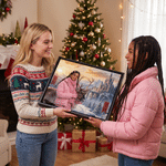 Stampe su tela personalizzate con foto di renne nella foresta di pini innevati – Decorazioni da parete per la casa – Regalo di Natale o di compleanno per familiari e amici 3