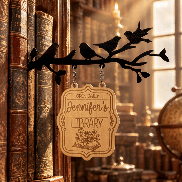 Personalised Vintage Floral Book Wooden Library Sign Post with Name Birthday Book Club Gift for Literature Lovers Bookworms