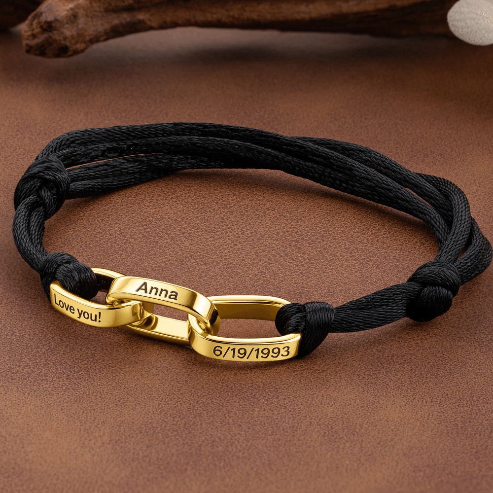 Bracelet familial personnalisé en argent sterling multicolore, style corde tressée, avec anneau gravé – Cadeau d'anniversaire pour homme, pour papa 4