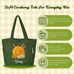 Personalized 3D-Effect Artwork Birth Flower Yarn Ball Knitting Needle Corduroy Tote Bag with Name Daily Use Birthday Gift for Mom Grandma Knitter 8