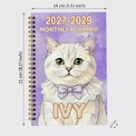 Personalized Watercolor Style Pet Photo 2027-2029 Monthly Planner Spiral Notebook with Name Monthly Planning Pages Birthday Gift for Pet Lover Owner