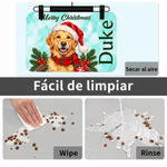 Mantel impermeable para comedero de mascotas personalizado con foto estilo dibujo, acebo y nombre - Regalo de Navidad para dueños de perro y gato 7