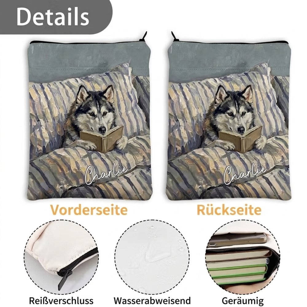 Personalisierte Buchhülle im Ölgemälde-Sti | mit Haustierfoto & Namen | Buchtasche mit Fronttasche | Geburtstagsgeschenk für Leseratten 8