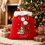 Personalised 3D-Effect Artwork Cartoon Character Photo Velvet Pom-Pom Santa Sack Gift Bag with Name Holiday Decor Christmas Gift for Kids Family 7