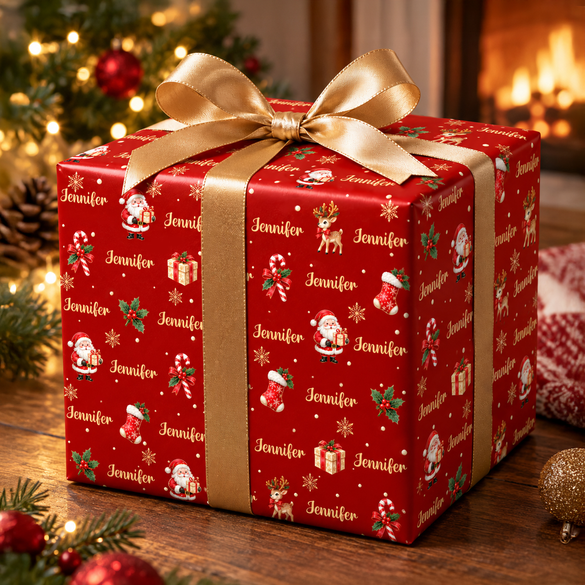Personalized Christmas Theme Name Cloud Wrapping Paper Christmas Gift Decor Holiday Party Favor for Family Friend