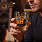 Personalized 3D-Effect Artwork Guitar Studio 10 oz Rock Whiskey Glass with Name Birthday Anniversary Holiday Gift for Guitar Players Music Lovers