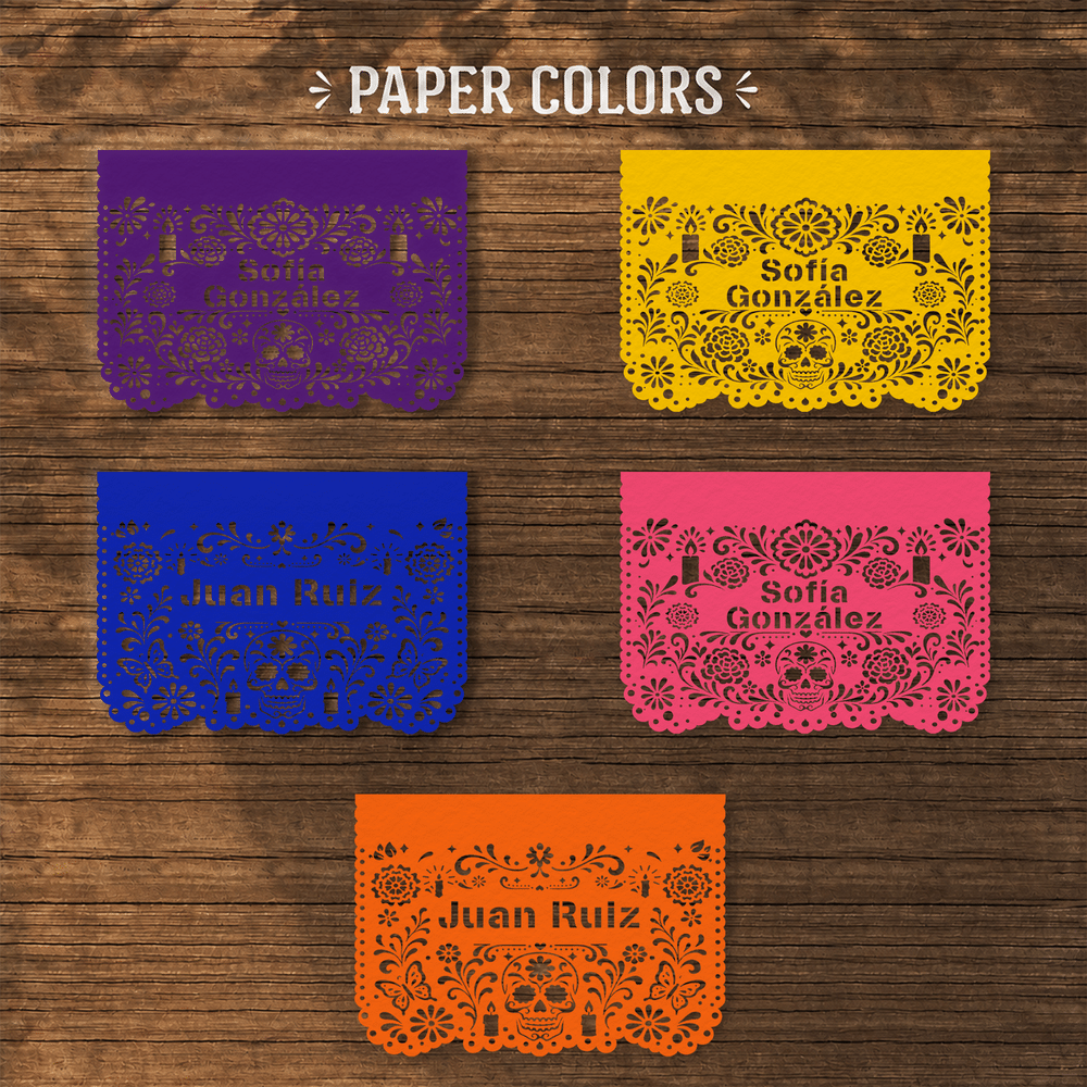 Personalised Mexican Sugar Skull Floral Papel Picado Cutout Banners Flags with Name Fiesta Party Decor Day of the Dead Gift for Loss of Loved One 5