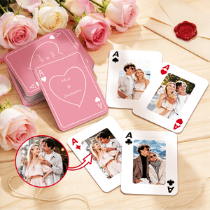 Personalized Romantic Couple Photo Heart Playing Cards Iron Box Set with Text Wedding Engagement Gift for Newlyweds Couples