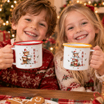 Cadeau de Noël personnalisé : mug émaillé de 12 oz avec bord coloré, décoré d'une vache des Highlands et d'un flocon de neige, personnalisé au nom du destinataire – Cadeau de Noël pour garçons et filles