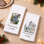 Personalised Watercolor House Photo Soft Waffle Tea Towel with Text and Year Kitchen Decor Housewarming Christmas Gift for Family Friends 5