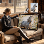 Personalised Realistic Oil Painting Horse Portrait Birth Flower Canvas Print with Name Home Decor Housewarming Birthday Gift for Horse Owners 2