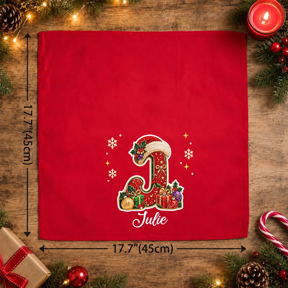 Personalised Christmas Faux Rhinestone Initial 100% Cotton Red Napkin with Name Table Decor Christmas Gift for Family Friends 7