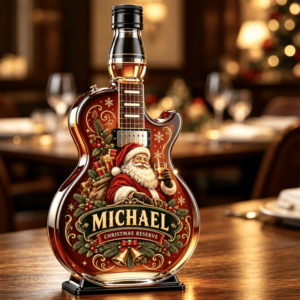 Personalized Christmas Guitar-Shaped Glass Whiskey Decanter with Name, Festive Liquor Bottle & Bar Decor, Christmas Gift for Men/Dad/Husband