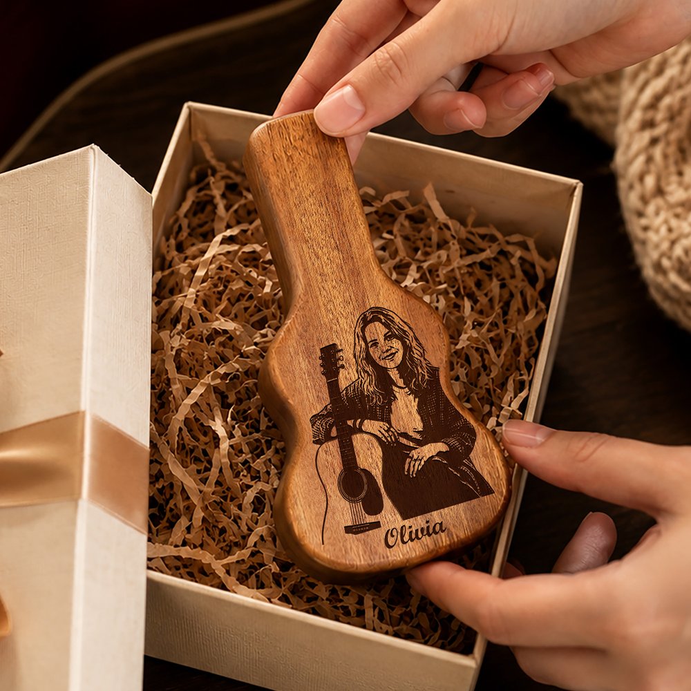 Personalized Engraved Photo Pattern Wooden Guitar Pick Holder Case Set with Name and Text Music Accessories Birthday Gift for Guitar Player 5