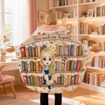 Personalisierte Cartoon-Figur Kapuzendecke | mit Geburtsblume & Name | Weiche Lesedecke zum Hineinkuscheln | Geburtstagsgeschenk für Leseratten 2