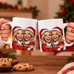 Personalized Christmas Comic Style Photo 11 oz 15 oz Ceramic Coffee Mug with Text Christmas Gift for Couple Friend Pet Owner