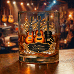 Personalized 3D-Effect Artwork Guitar Studio 10 oz Rock Whiskey Glass with Name Birthday Anniversary Holiday Gift for Guitar Players Music Lovers