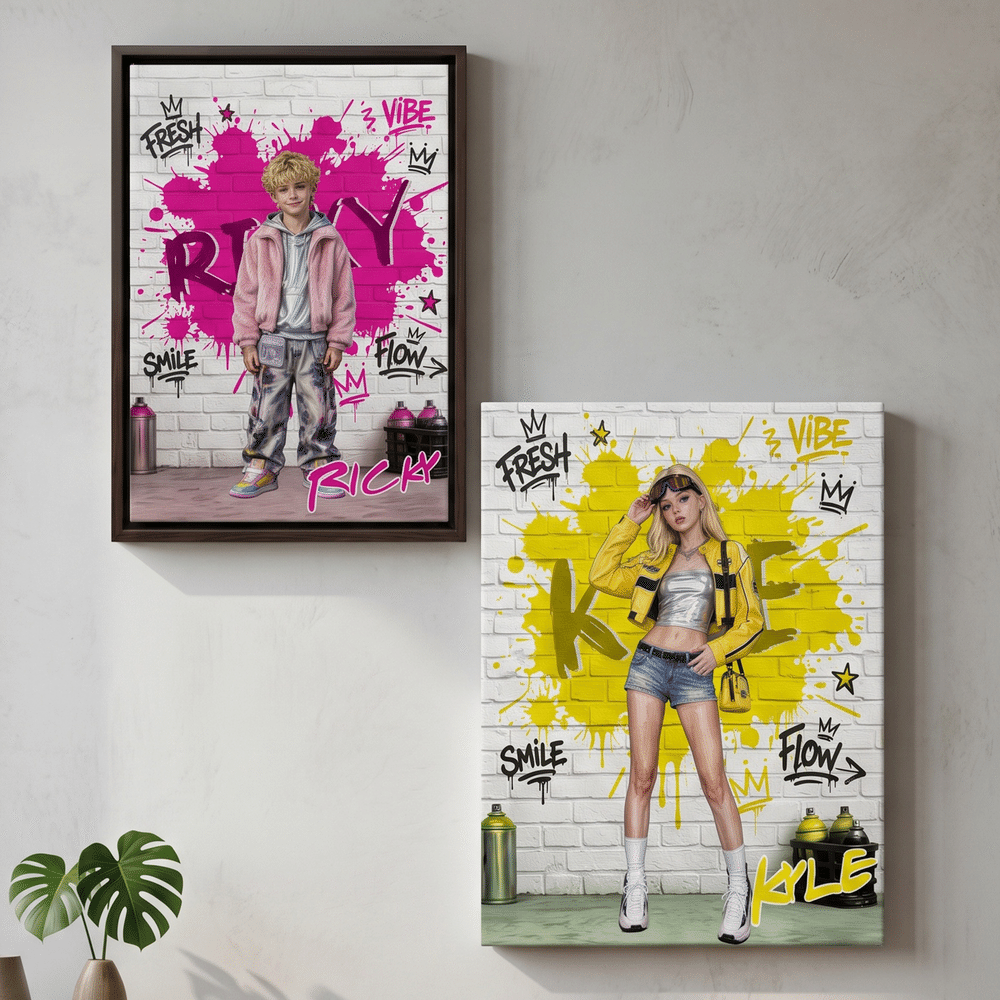 Personalised Graffiti Oil Painting Photo Ink Splatter Canvas Prints with Name Home Decor Birthday Housewarming Gift for Graffiti Lovers 4