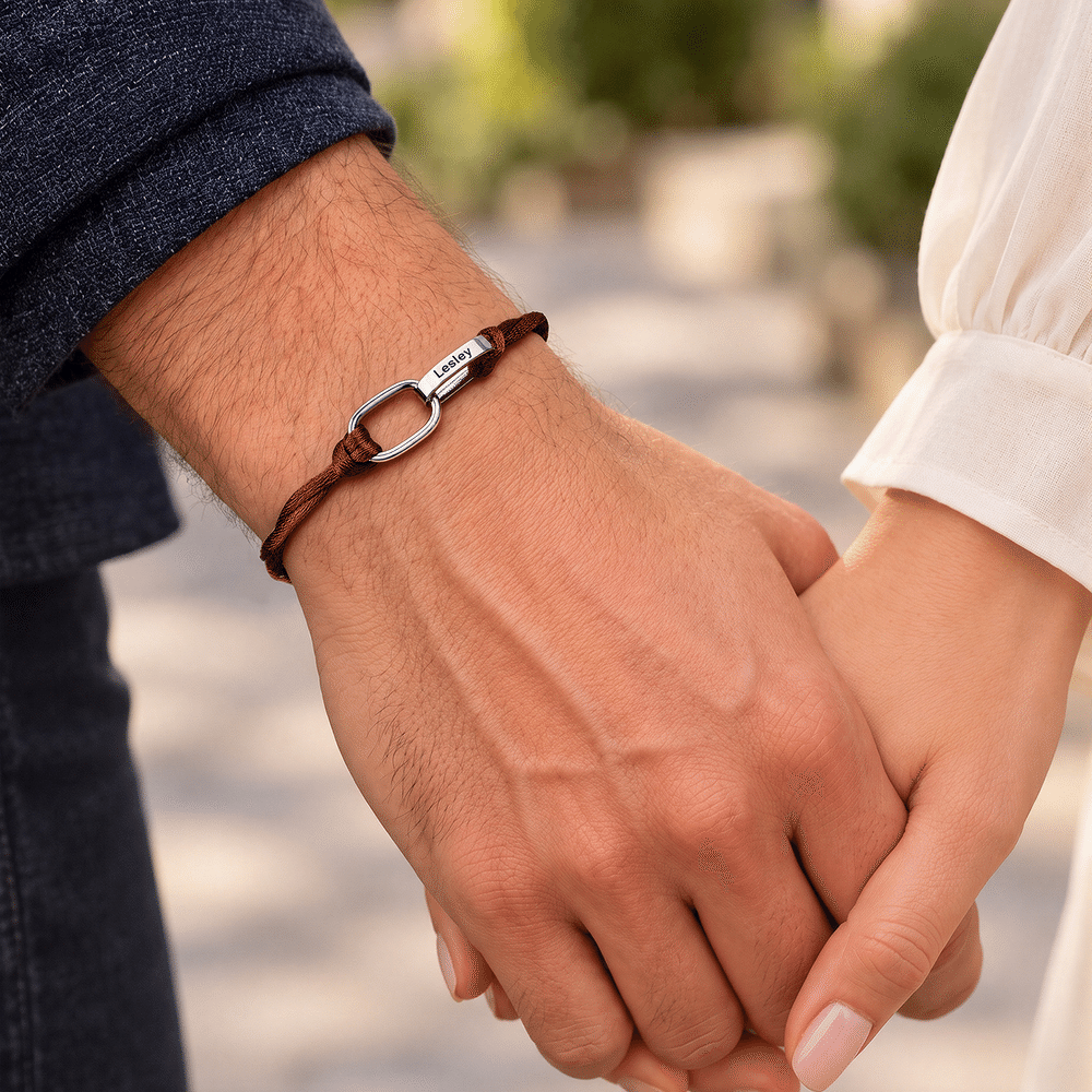 Bracelet familial personnalisé en argent sterling multicolore, style corde tressée, avec anneau gravé – Cadeau d'anniversaire pour homme, pour papa 7