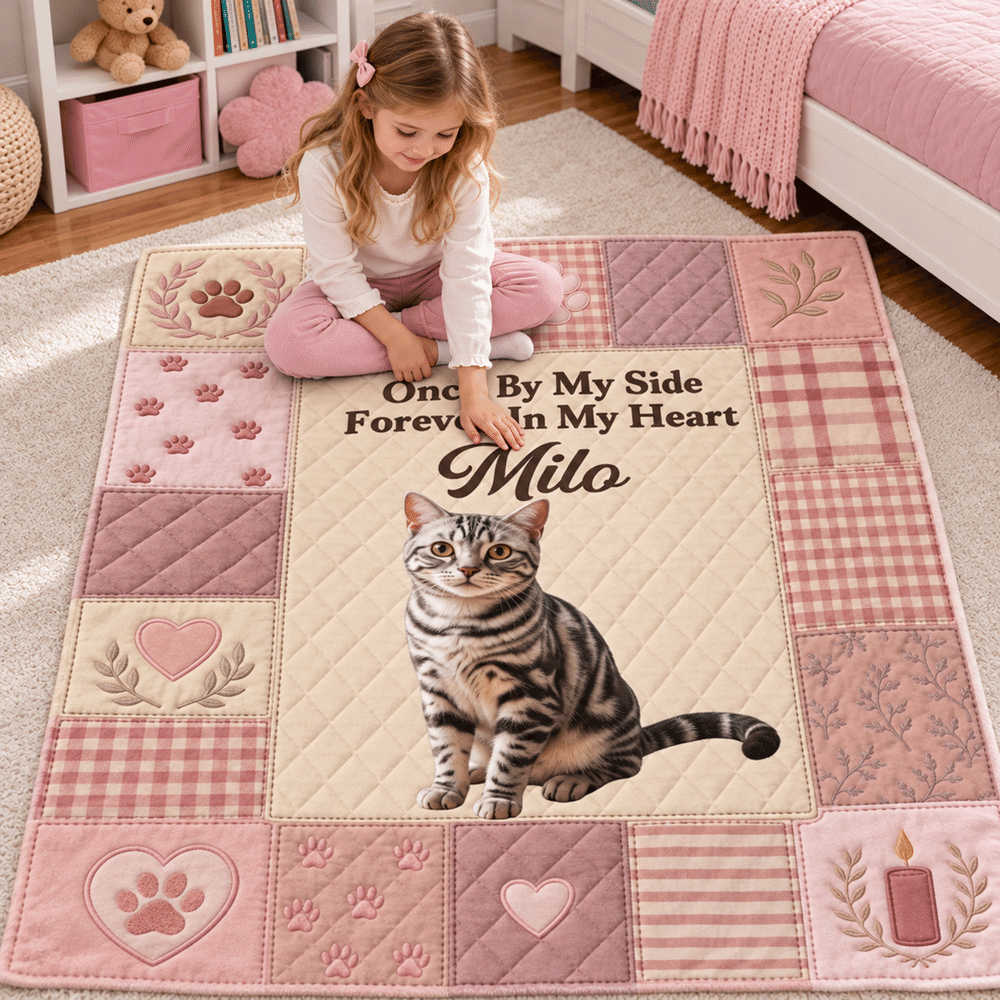 Manta suave personalizada con estampado de huellas de mascota, estilo patchwork con efecto colcha, con foto y nombre; regalo conmemorativo de condolencia por la pérdida de una mascota para el dueño 5