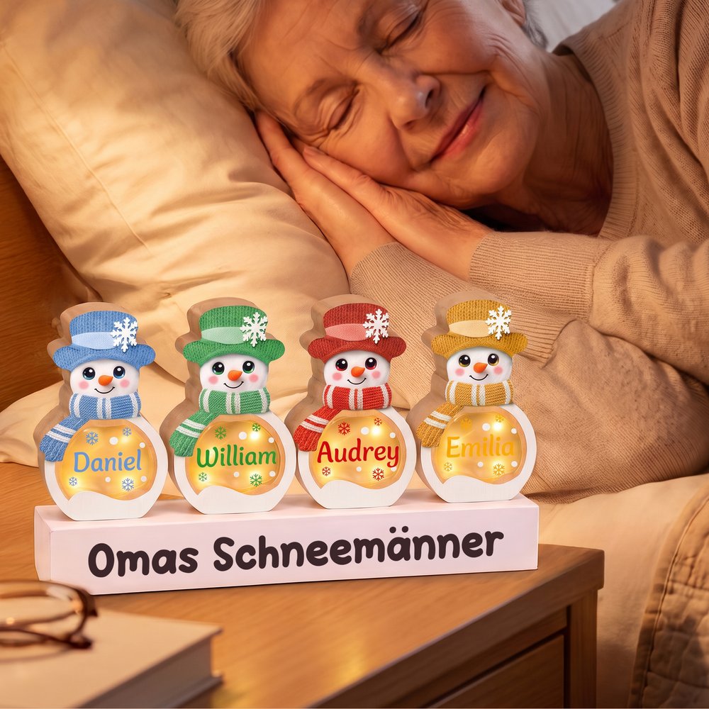 Personalisierte Schneemann-Deko aus Holz mit LED-Licht | mit Namen und Holzsockel | Weihnachtsdeko | Fensterdeko | Geschenk für Familie 3