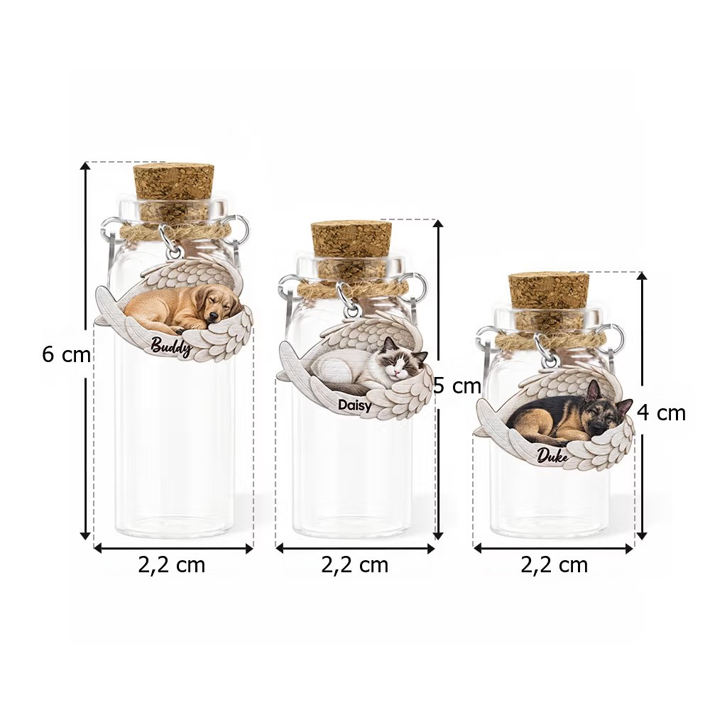 Personalisierte Andenkenflasche für Tierhaare | mit Tierfoto und Engelsflügeln | Glasfläschchen mit Korken | Erinnerungsgeschenk für Haustierbesitzer 7