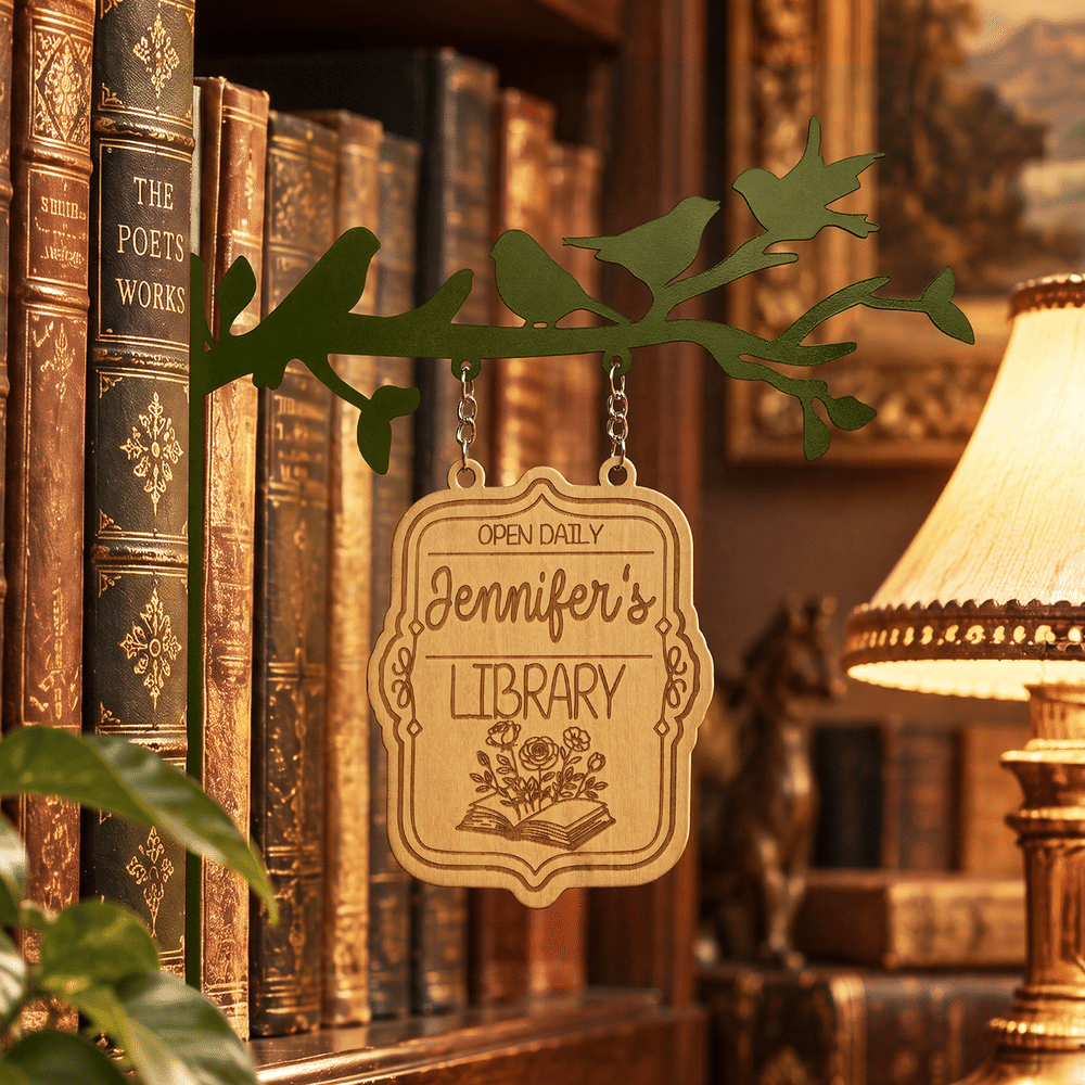 Personalised Vintage Floral Book Wooden Library Sign Post with Name Birthday Book Club Gift for Literature Lovers Bookworms 3