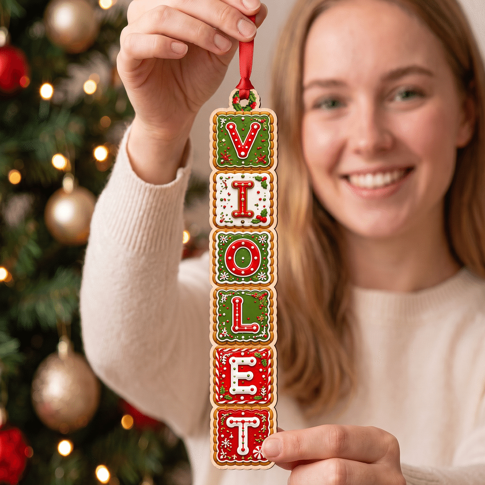 Adorno de madera personalizado con efecto 3D, con nombre en forma de galleta de jengibre, horizontal o vertical, para decorar el árbol de Navidad; regalo navideño para la familia, los niños y los amigos 3