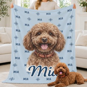 Coperta morbida personalizzata, con foto animale in stile acquerello, nuvola di parole e nome - Regalo di compleanno per amanti di animali