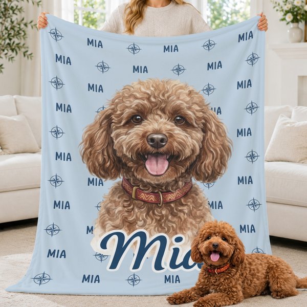 Coperta morbida personalizzata, con foto animale in stile acquerello, nuvola di parole e nome - Regalo di compleanno per amanti di animali