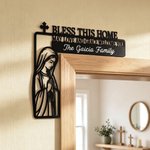 Personalized Cross Jesus Bless This New Home Doorframe Hanging Sign with Text Wall Decor Daily Use Housewarming Gift for Friends Christians