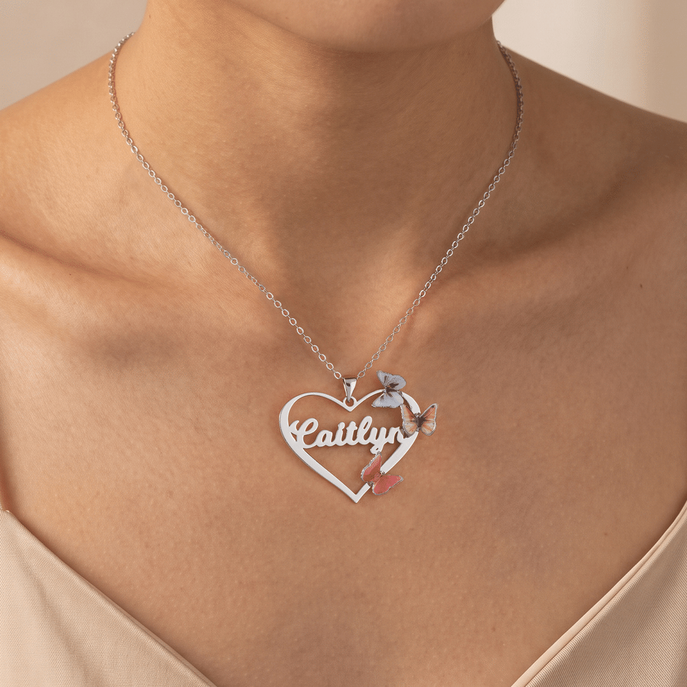 Collar personalizado de plata de ley con mariposas, corazón y el número 1-8, ideal para celebrar el nacimiento de un familiar, con nombre; regalo de aniversario o de cumpleaños para mujer o madre 7