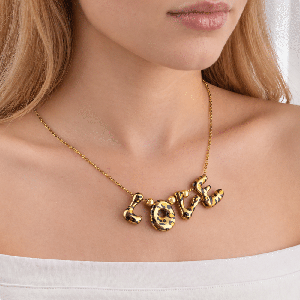 Personalised Trendy Y2K Leopard Print 3D Bubble Letter Necklace with Name Daily Wear Birthday Gift for Women Teen Girls 5