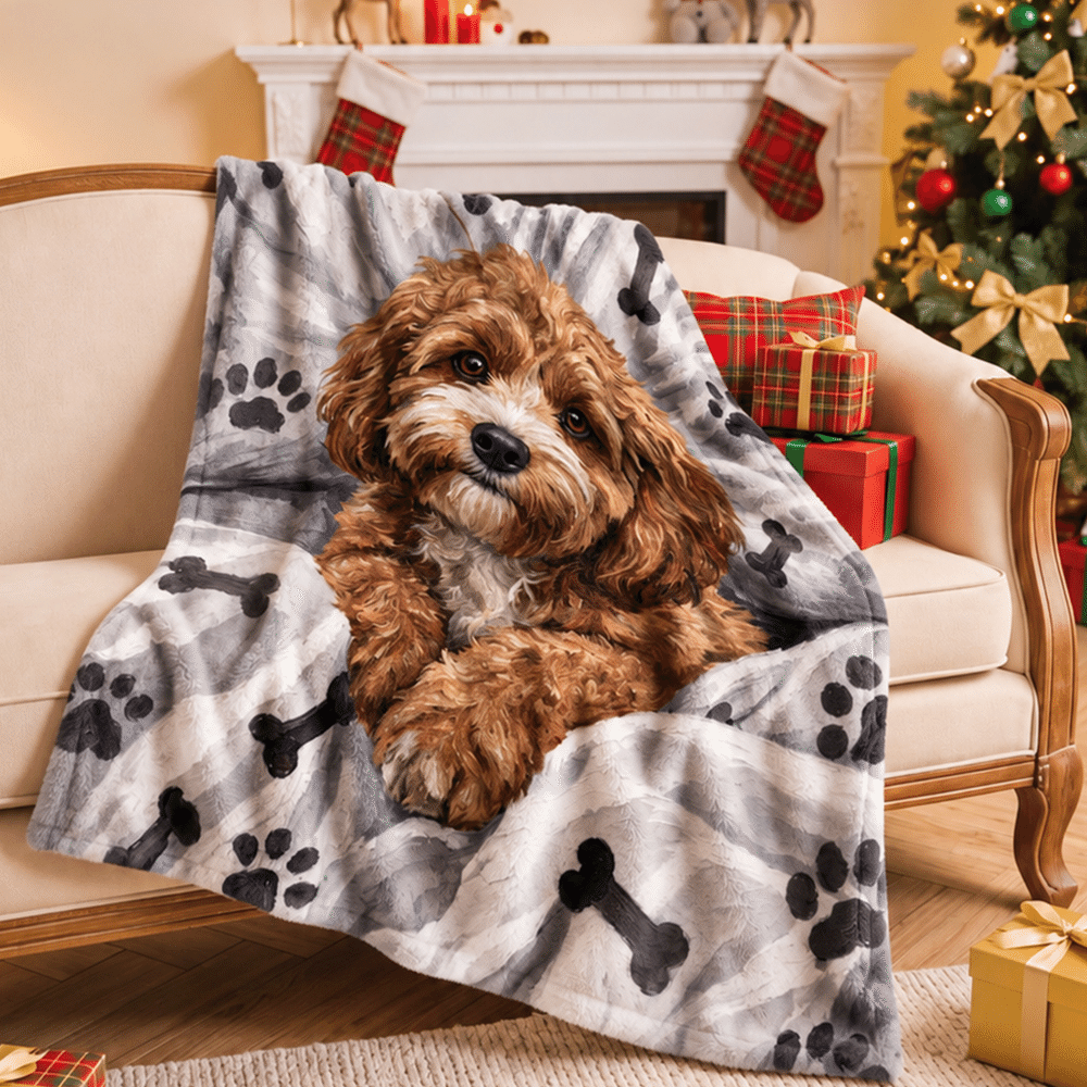 Personalized Oil Painting Style Pet Photo Soft Throw Blanket with Name Home Decor Birthday Christmas Gift for Dog Cat Pet Owner Lover 6