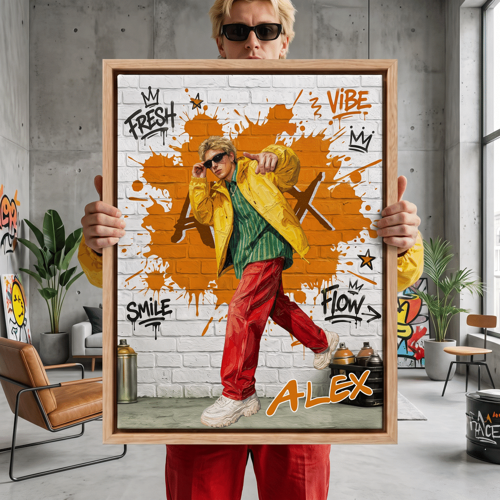 Personalised Graffiti Oil Painting Photo Ink Splatter Canvas Prints with Name Home Decor Birthday Housewarming Gift for Graffiti Lovers 2
