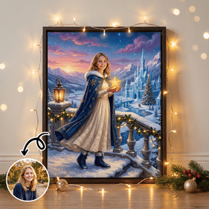 Personalised Snowflake Castle Fantasy Fairy Tale Style Kid Photo Prints Home Wall Decor Christmas Birthday Gift for Family Friends