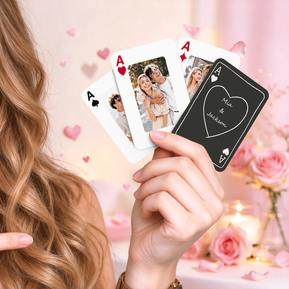 Personalised Romantic Couple Photo Heart Playing Cards Iron Box Set with Text Wedding Engagement Gift for Newlyweds Couples 5