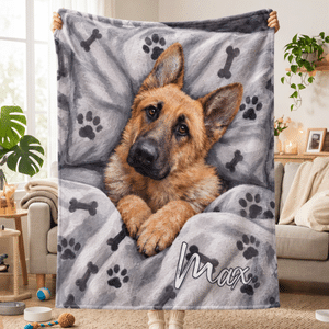 Coperta morbida personalizzata con foto del proprio animale domestico in stile pittura a olio, con nome; decorazione per la casa; regalo di compleanno o di Natale per proprietari e amanti di cani e gatti