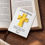 Personalized Ball Sports A Pocket Blessing PU Leather Cross Card Set with Name Text and Box Baptism First Communion Gift for Christians Sports Lovers