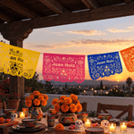 Personalised Mexican Sugar Skull Floral Papel Picado Cutout Banners Flags with Name Fiesta Party Decor Day of the Dead Gift for Loss of Loved One 4