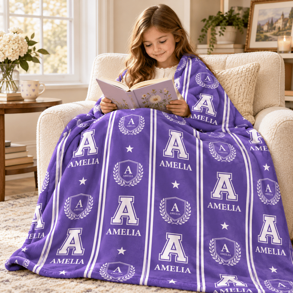 Personalized Star Paw Print Word Cloud Soft Throw Blanket with Initial Name and Number Home Decor Birthday Christmas Gift for Kids Family Friends 3