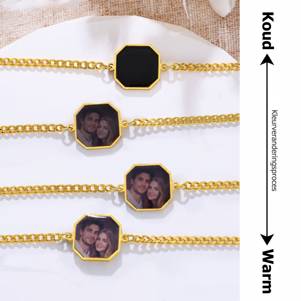 Gepersonaliseerde Warmte Geactiveerde Verborgen Foto Armband met Gegraveerde Tekst Sieraad Gedenksteen Verjaardagscadeau voor Echtpaar Beste Vriend(in) 6
