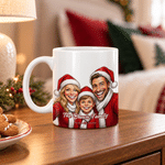 Personalized Christmas Comic Style Photo 11 oz 15 oz Ceramic Coffee Mug with Text Christmas Gift for Couple Friend Pet Owner