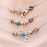 Collier personnalisable en argent sterling, style bohème rétro, coloré, émaillé, à motifs floraux et perles ajustables, avec pendentif initiale – Cadeau d'anniversaire ou de fête pour femme 2