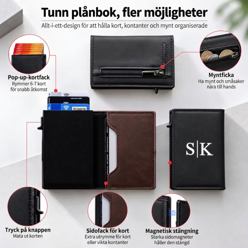 Personlig korthållare med pop-up och RFID skydd smart plånbok med namngravyr perfekt fars dag present och julklapp till honom 6