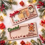 Personalisierter Holz Geldhalter mit Weihnachtsmotiv & Namen | Geldgeschenk originell verpacken | Weihnachtsgeschenk für Familie, Kinder & Enkelkinder