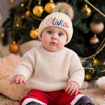 Individuell gestaltete, mit mehrfarbigem Garn umwickelte, weiche Baby-Strickmütze mit Pompon, ab 2 Monaten bis 6 Jahren, für den Winteralltag, als Geschenk zur Babyparty für Babys und Kleinkinder 4