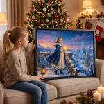 Stampe fotografiche personalizzate per bambini in stile fiabesco con castello di fiocchi di neve: decorazioni da parete per la casa, regali di Natale e di compleanno per familiari e amici