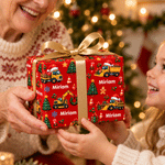 Papel de regalo personalizado con motivos de vehículos de construcción y árboles de Navidad, con nombre, ideal para envolver regalos de Navidad para niños, amigos y familiares 8